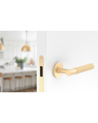 Satin gold Time Slim door handle design handle fitted on a door