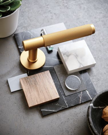 Satin gold Time Slim door handle design handle fitted with decorations