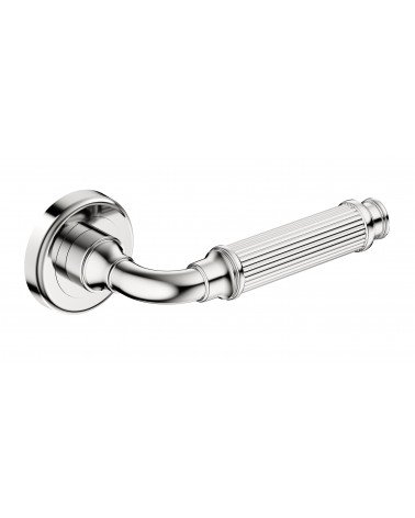 Polished chrome ARIA Slim door handle design handle tilted view