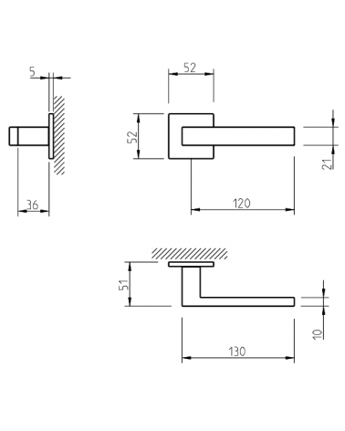 TUPAI 2275 door handle with dimensions