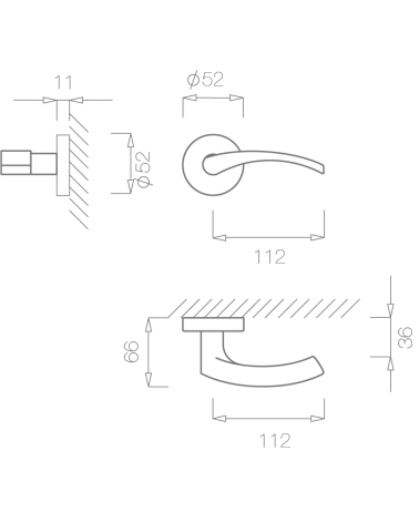 TUPAI 1927 door handle with dimensions