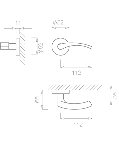 TUPAI 1927 door handle with dimensions