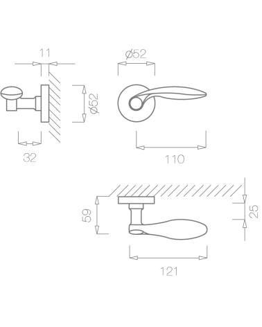TUPAI 1938 door handle with dimensions