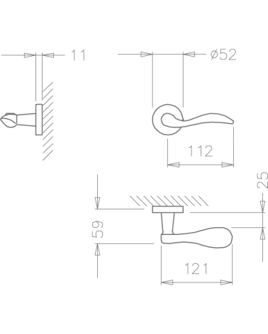 TUPAI 1948 door handle with dimensions