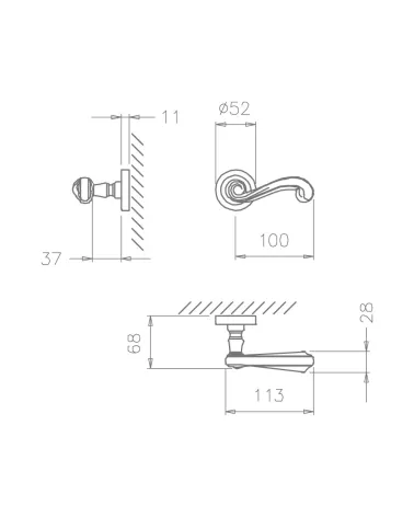 TUPAI 738 door handle with dimensions