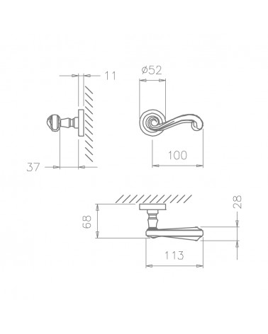 TUPAI 738 door handle with dimensions