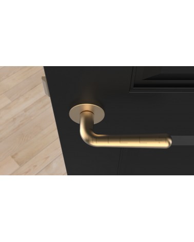 Satin Gold IRGA door handle design handle top view mounted on a door