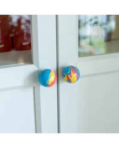 Happy dream beech wood furniture knob design handle mounted on a semi-glazed door