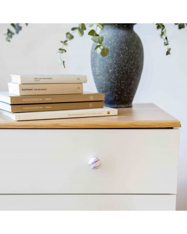 Aubergine beech wood furniture knob design handle front view mounted on a cabinet drawer