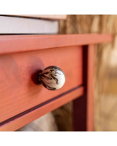Black beech wood furniture knob design handle zoomed view mounted on a cabinet