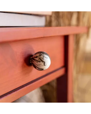 Black beech wood furniture knob design handle zoomed view mounted on a cabinet