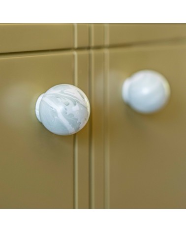 Mistel beech wood furniture knob design handle angled view mounted on furniture