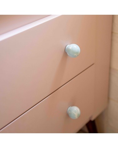 Grey blue beech wood furniture knob design handle angled top view mounted on furniture