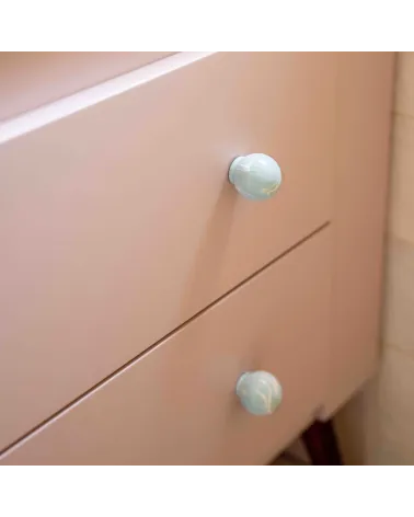 Grey blue beech wood furniture knob design handle angled top view mounted on furniture