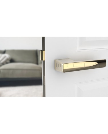 Polished gold BRISA door handle designer handle fitted on a door