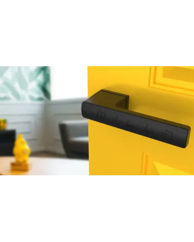 Black BRISA design door handle fitted on a half-open door