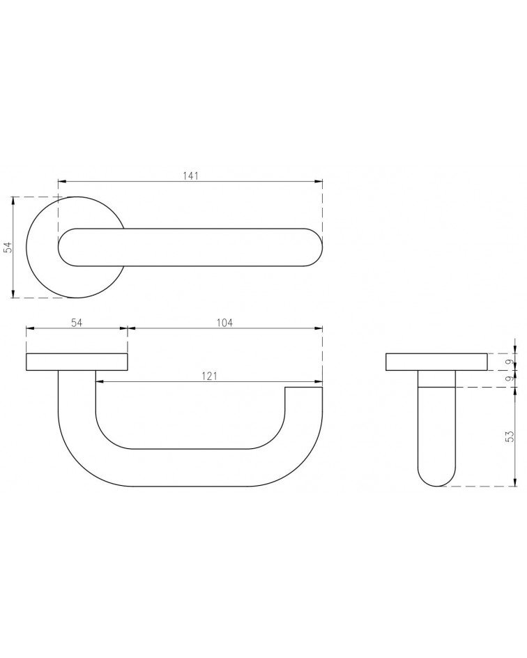 Stainless steel door handle KVADRAT 1704 with dimensions