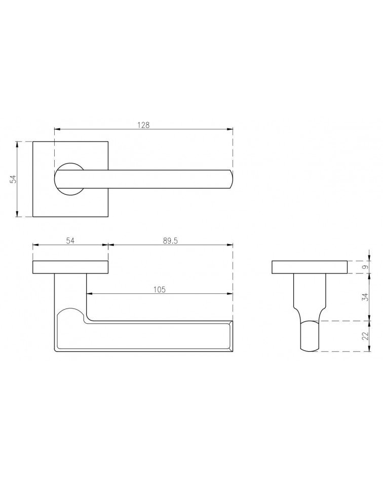 KVADRAT 1702 door handle with dimensions