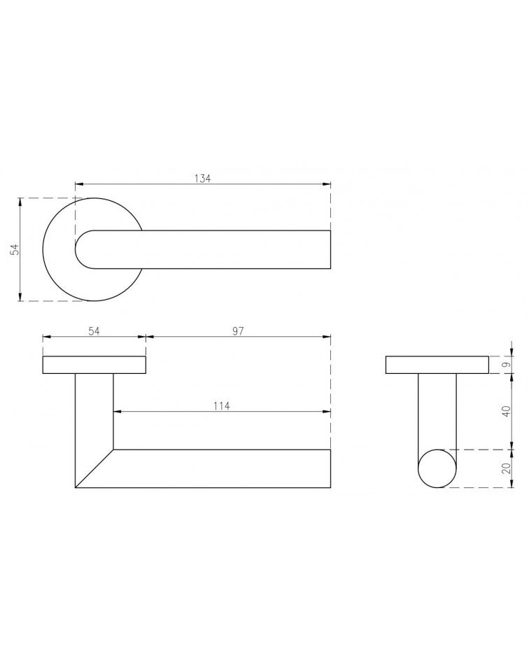 Stainless steel door handle OVAL 1701 with dimensions