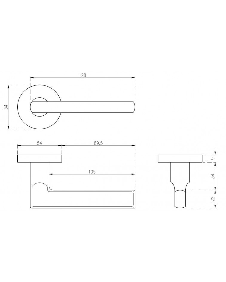 Stainless steel door handle OVAL 1702 with dimensions