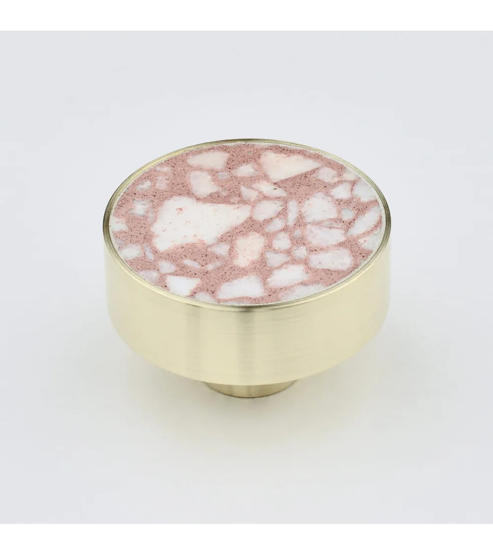 Brass and Pink Terrazzo Furniture Knob designer handle large model