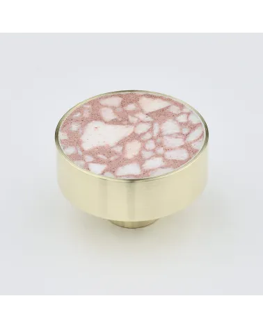 Brass and Pink Terrazzo Furniture Knob designer handle large model
