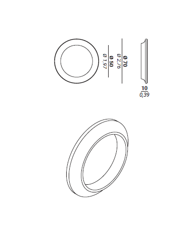 Modern Sliding Glass Door Handle Vulcano with dimensions