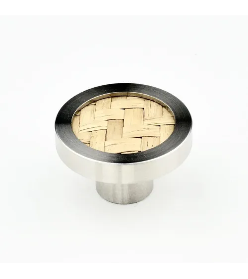 Stainless steel furniture knob with seagrass designer handle