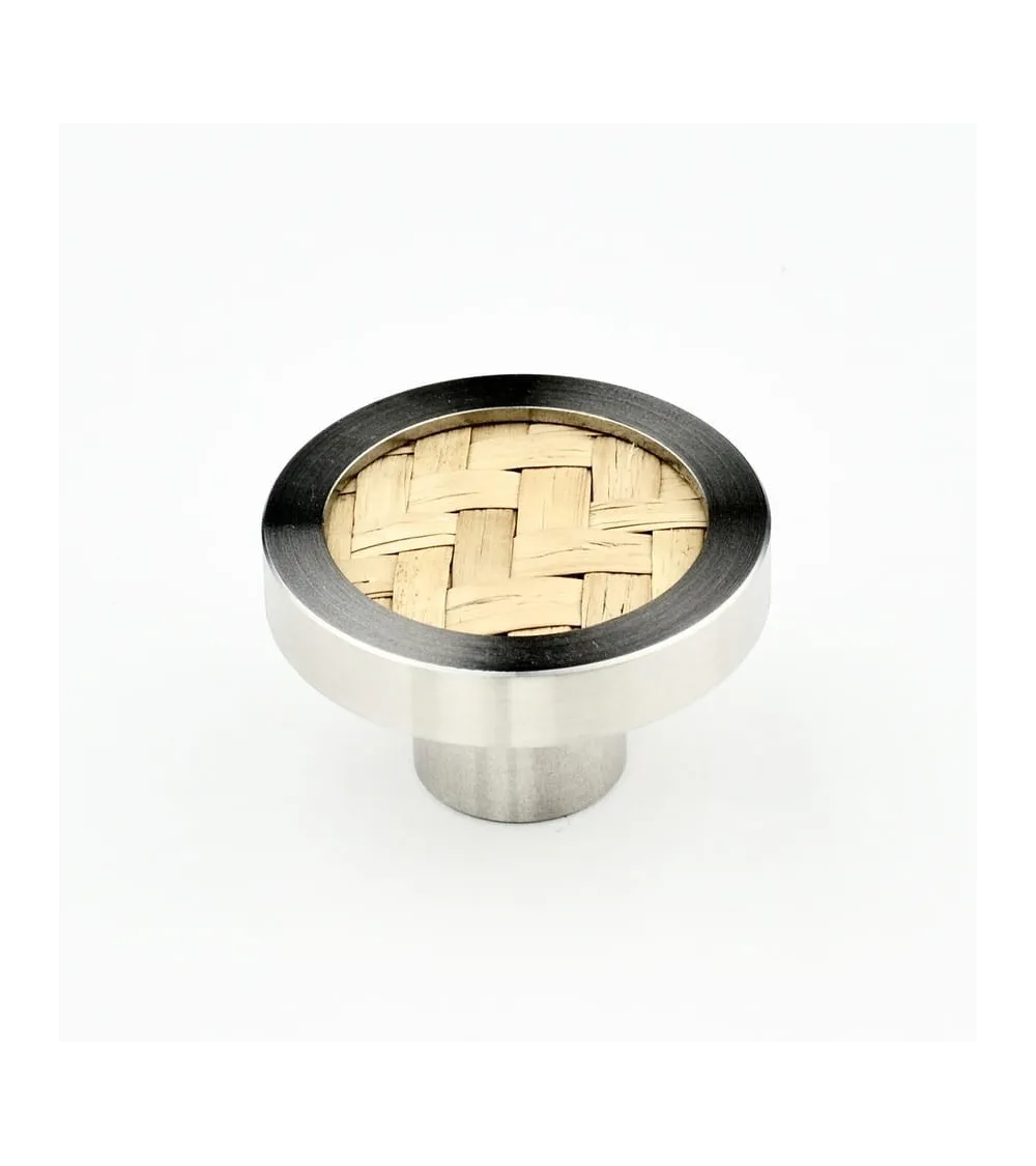 Stainless steel furniture knob with seagrass designer handle