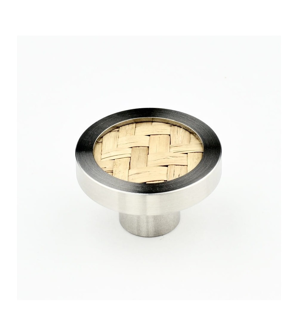 Stainless steel furniture knob with seagrass designer handle
