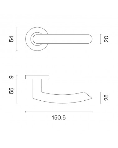 OVAL 1707 classic door handle with dimensions