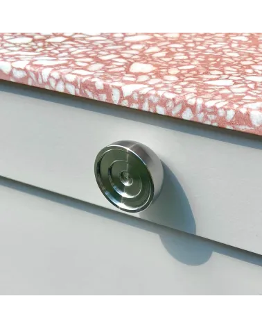 Stainless steel furniture knob model 02 design handle angled top view mounted on furniture