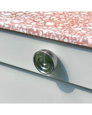 Stainless steel furniture knob model 02 design handle angled top view mounted on furniture