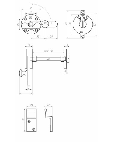 Retro WC Door Bolt Hook - Design Handle