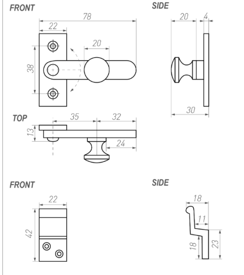 LM Iron Door Bolt with Hook - Designer Handle