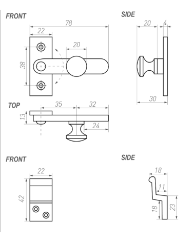 LM Iron Door Bolt with Hook - Designer Handle