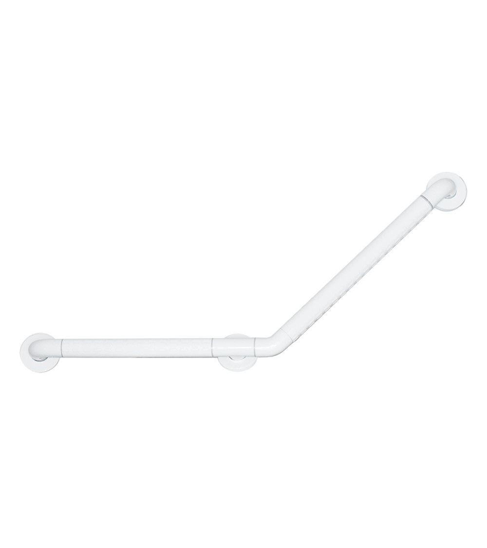White angled bath support bar - designer handle