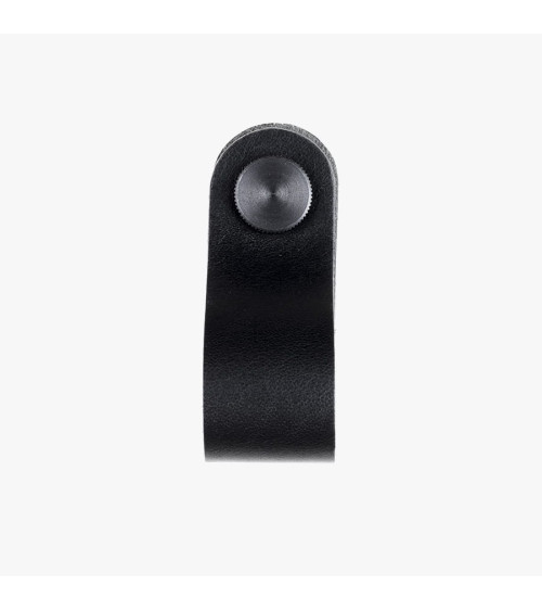 Black natural leather furniture knob - designer handle