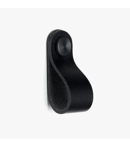 Black natural leather furniture knob - designer handle