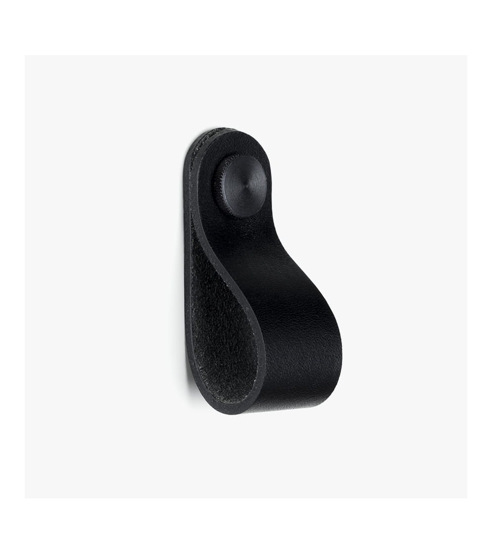 Black natural leather furniture knob - designer handle