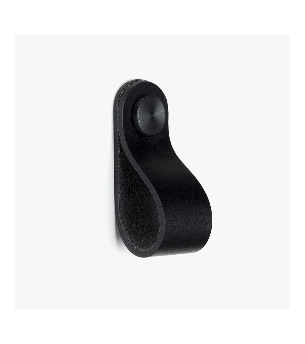 Black natural leather furniture knob - designer handle
