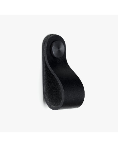 Black natural leather furniture knob - designer handle