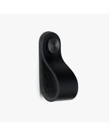 Black natural leather furniture knob - designer handle