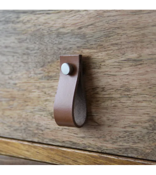 Furniture knob light tan leather pull