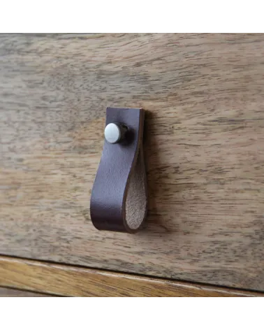 Dark brown leather pull furniture knob - designer handle