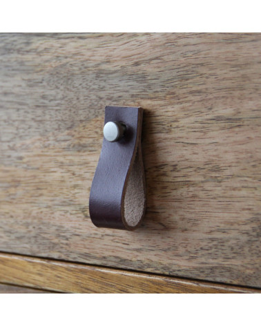 Dark brown leather pull furniture knob - designer handle