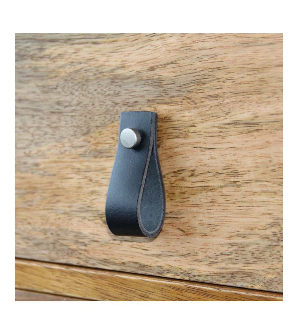 Black leather pull furniture knob - designer handle