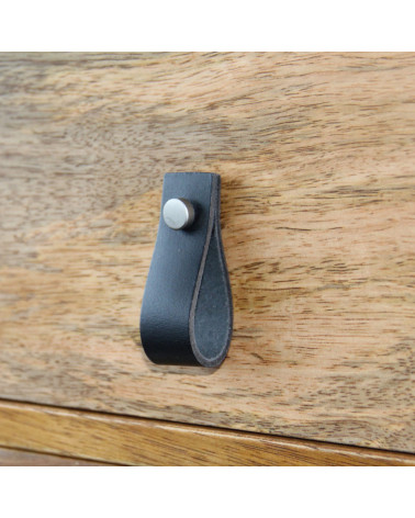 Black leather pull furniture knob - designer handle
