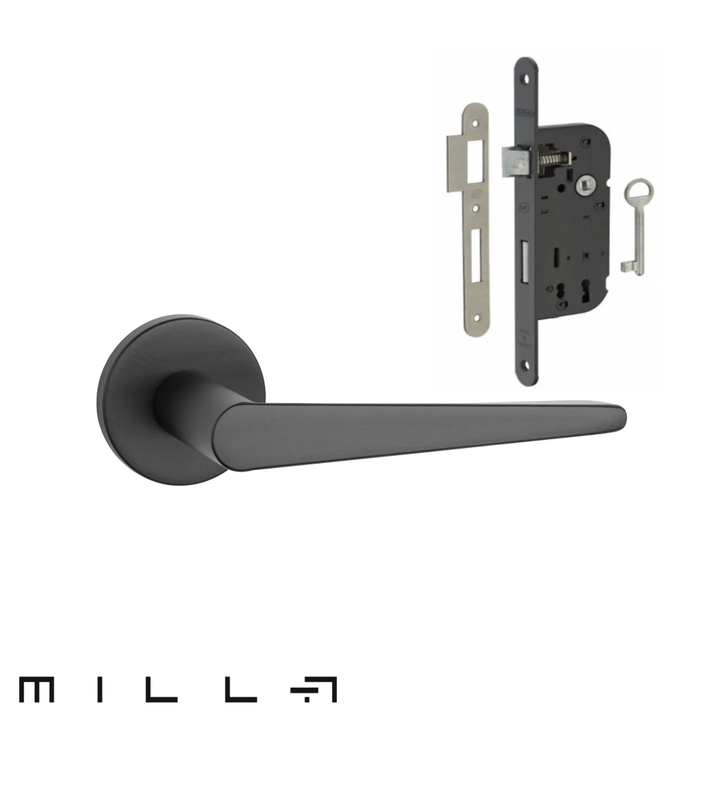 Black door handle and black bedroom key lock