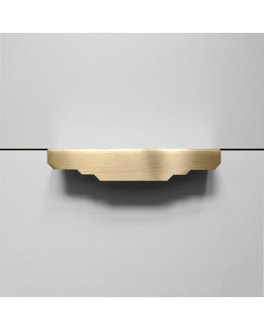 Karla Edge brushed brass furniture handle bedroom handle placed horizontally